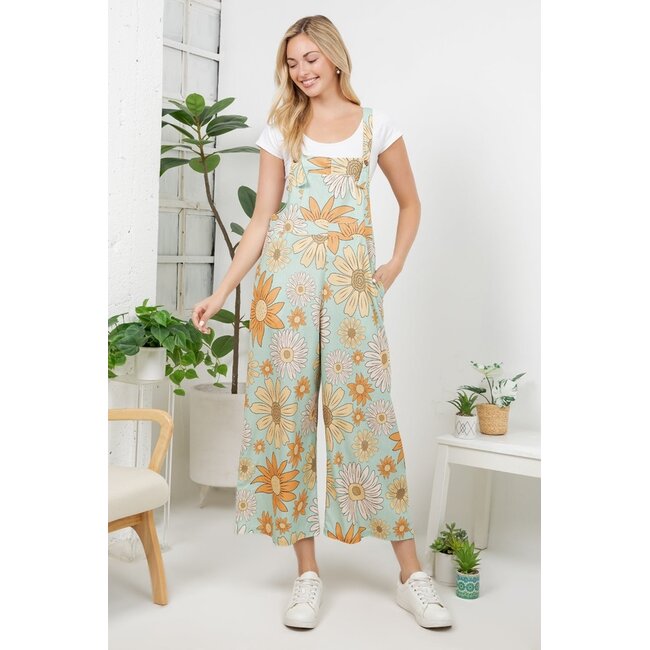 Retro Sunflower Wide Leg Overall