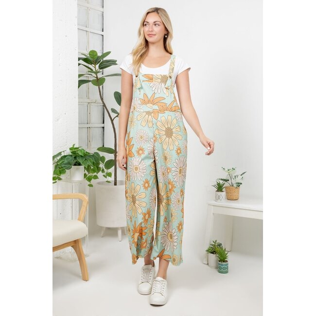 Retro Sunflower Wide Leg Overall