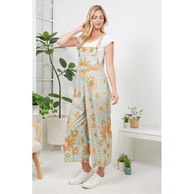 Retro Sunflower Wide Leg Overall