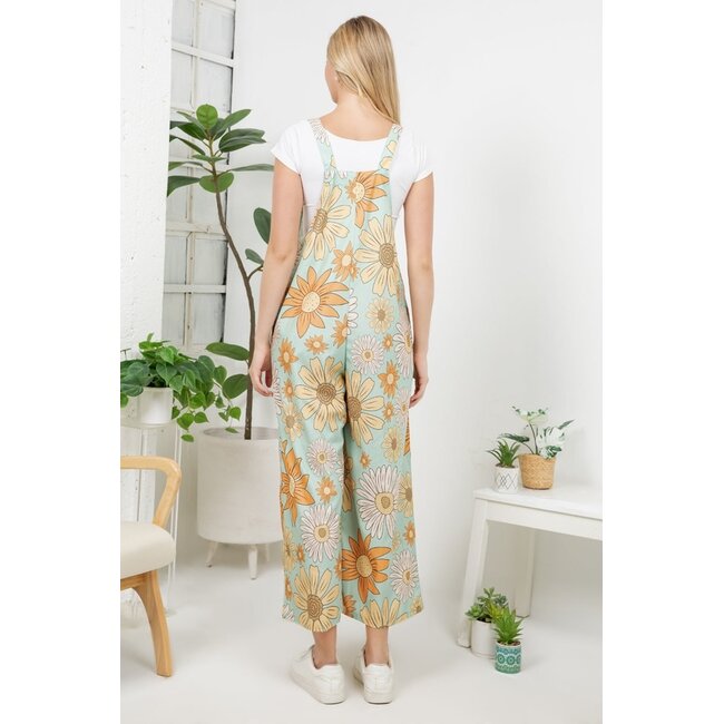 Retro Sunflower Wide Leg Overall
