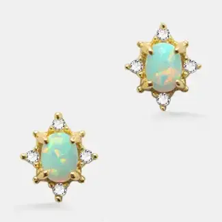 Tiny Vintage Opal Star Stud Earrings in Gold