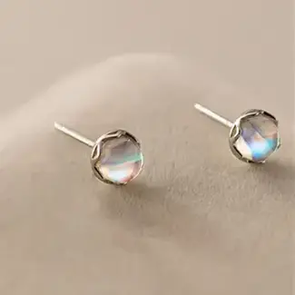Tiny Round Moonstone Stud Earrings in Silver