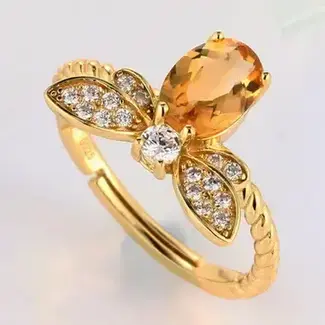 Adjustable Gold Citrine Bee Ring