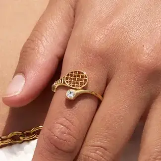 Adjustable Cubic Zirconia Tennis Racket Ring