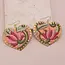 Pink Embroidered Crimped Heart Earrings