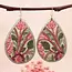 Pink Green Floral Embroidered Teardrop Earrings
