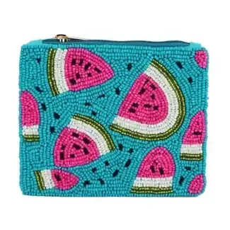 Coin Purse - Beaded Blue Watermelon