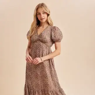 Leopard Print V Neck Maxi Dress