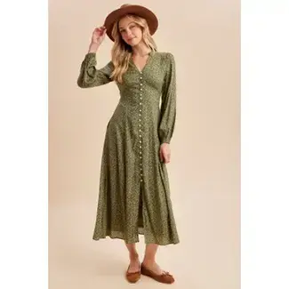 Long Sleeve Button Front Floral Maxi Dress