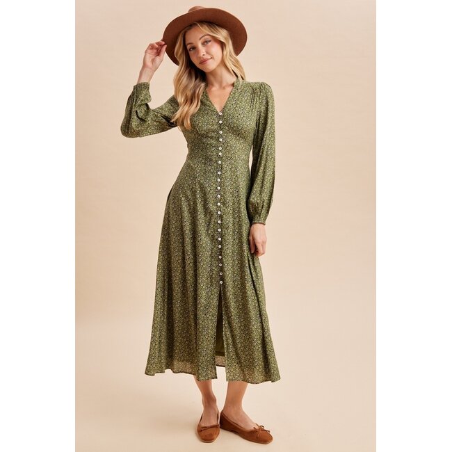 Long Sleeve Button Front Floral Maxi Dress (More Colours)