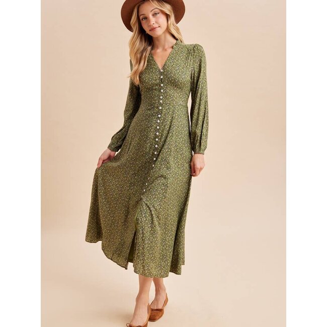 Long Sleeve Button Front Floral Maxi Dress (More Colours)