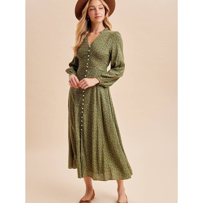 Long Sleeve Button Front Floral Maxi Dress