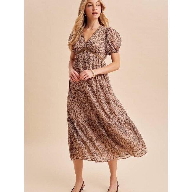 Leopard Print V Neck Maxi Dress