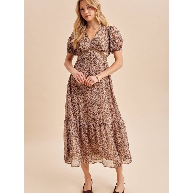 Leopard Print V Neck Maxi Dress