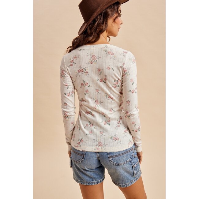 Floral Henley Snap Long Sleeve Top