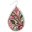 Pink Green Floral Embroidered Teardrop Earrings