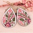 Pink Green Floral Embroidered Teardrop Earrings
