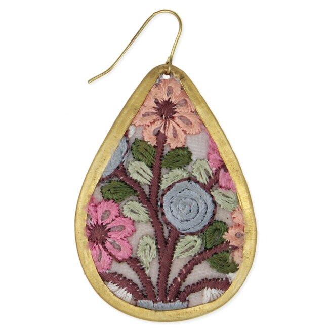 Pastel Bouquet Embroidered Floral Teardrop Earrings