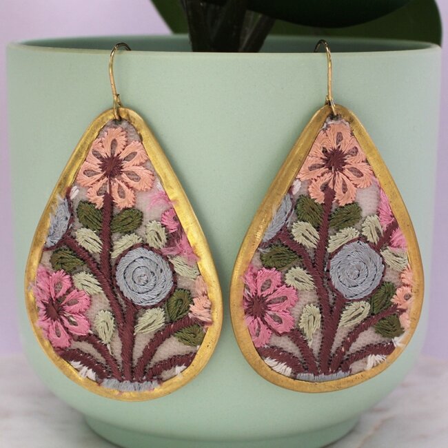 Pastel Bouquet Embroidered Floral Teardrop Earrings