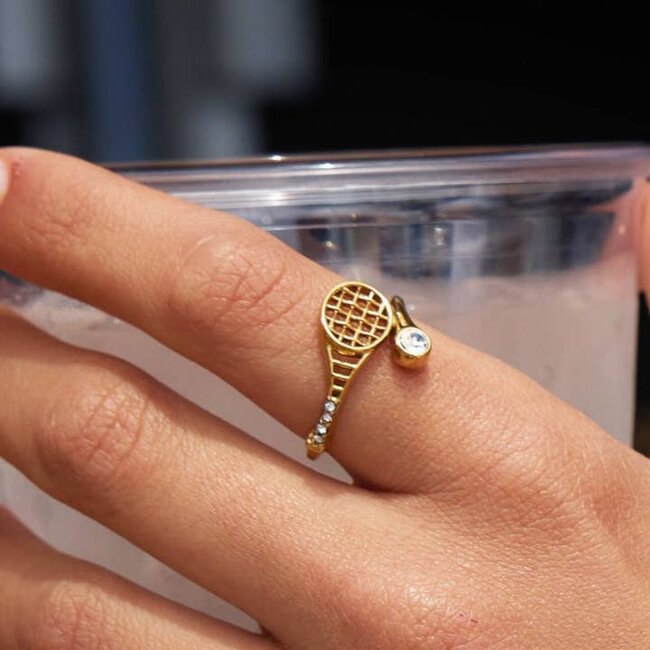 Adjustable Cubic Zirconia Tennis Racket Ring