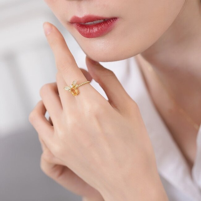 Adjustable Gold Citrine Bee Ring