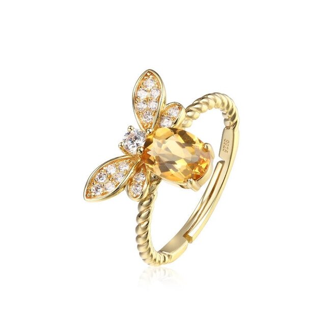 Adjustable Gold Citrine Bee Ring