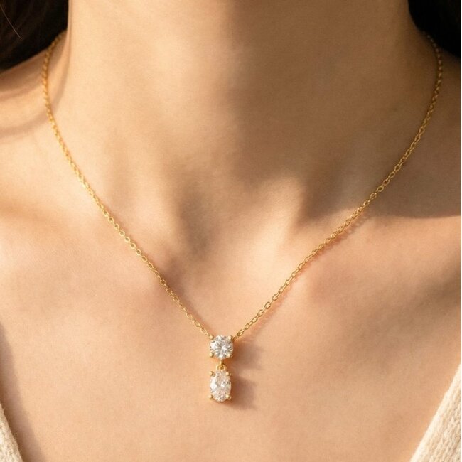 Cubic Ziroconia Circle And Oval Pendant Necklace (more colours)