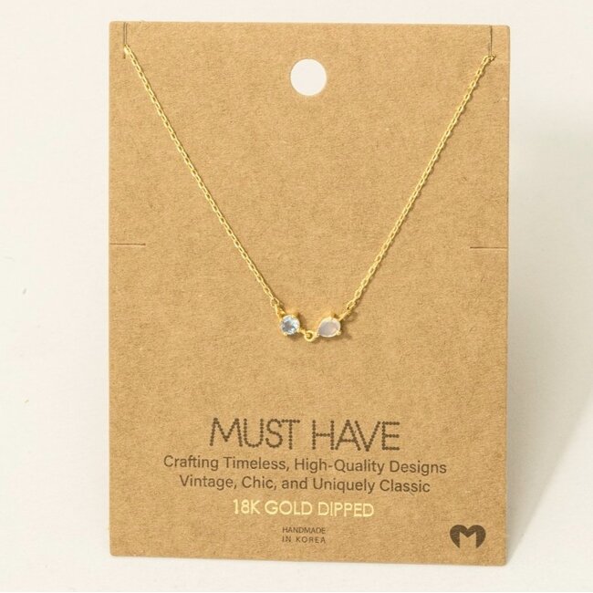 Gold Circle And Teardrop Cubic Zirconia Pendant Necklace (more colours)