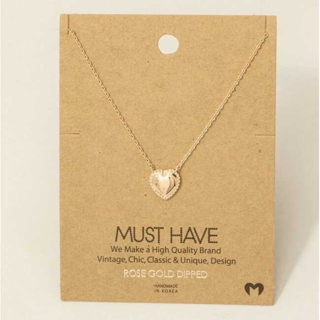 Gold Dipped Engraved Heart Pendant Necklace (more colours)