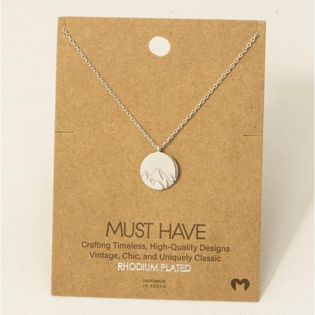 Gold Dipped Etched Mountain Coin Pendant Necklace (more colours)