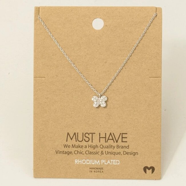 Gold Dipped Pave Mini Butterfly Charm Necklace (more colours)