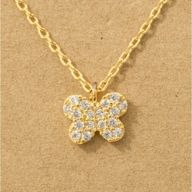 Gold Dipped Pave Mini Butterfly Charm Necklace (more colours)