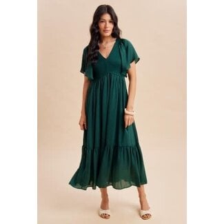 Smocked Washed Satin Midi Dress (More Colours)