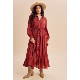 Cotton Button Down Maxi Dress in Terracotta
