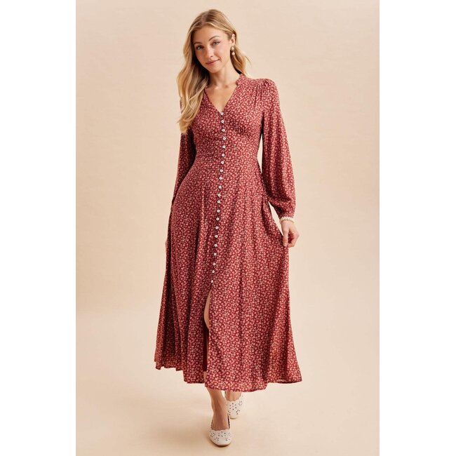 Long Sleeve Button Front Floral Maxi Dress (More Colours)