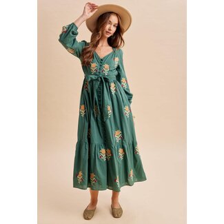 Embroidered Button Down Maxi Dress