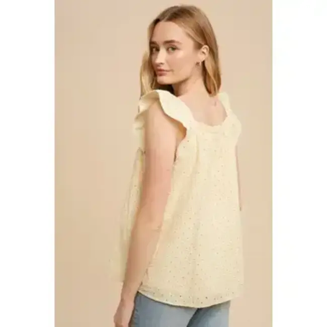 Eyelet Flutter Sleeve Cotton Blouse