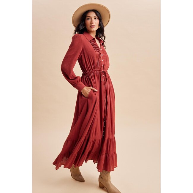 Cotton Button Down Maxi Dress Terracotta
