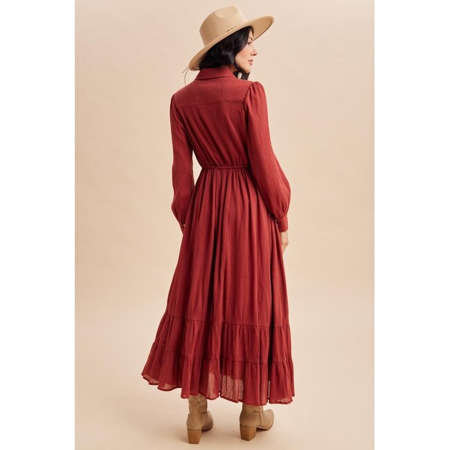 Cotton Button Down Maxi Dress Terracotta