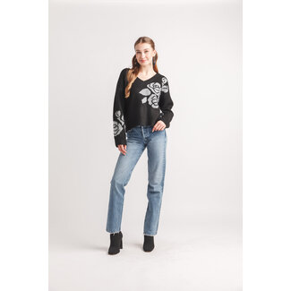 Papillon Floral Intarsia V Neck Sweater