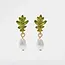 Fable England Oak Leaf Pearl Drop Gold Earrings