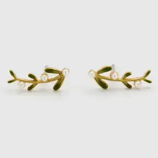 Fable England Niva Mistletoe Pearl Climber Earrings