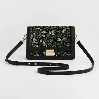 Fable England Cathy Black Embroidered Fold Over Bag