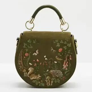 Fable England Charlotte Meadow Scene Embroidered Saddle Bag