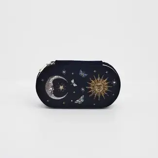 Fable England Night Sky Embroidered Oval Jewellery Box in Navy Velvet
