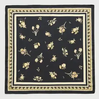 Fable England Black Nouveau Floral Small Square Scarf