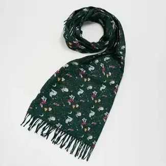 Fable England Niva Long Fringed Scarf in Forest Green