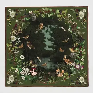 Fable England Orla Narrative Medium Square Scarf in Khaki