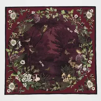 Fable England Orla Narrative Medium Square Scarf in Burgundy