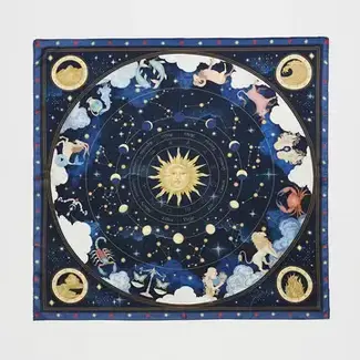Fable England Zodiac Medium Square Scarf in Navy